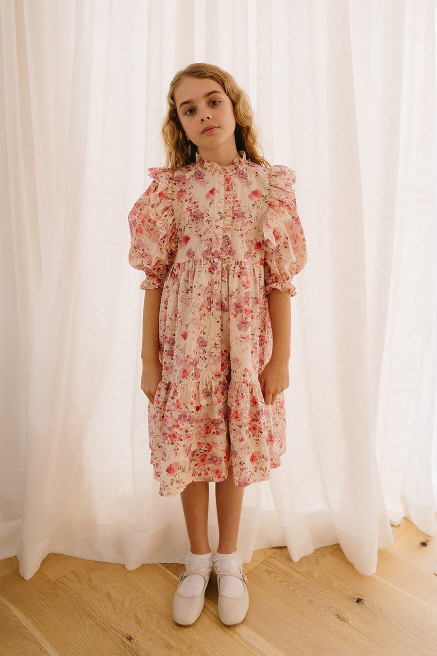 Scallop posie print voile dress by Petite Pink