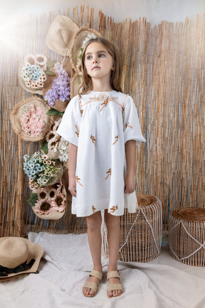 Bib embroidered bubble sleeve dress by Noma
