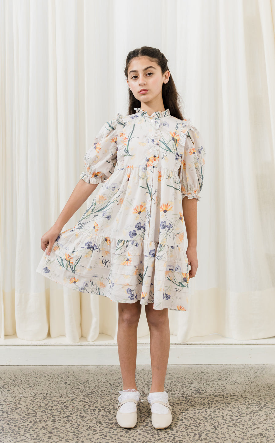 Scallop spring print voile dress by Petite Amalie
