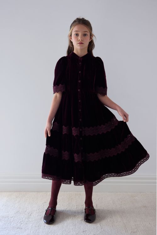 Petite Amalie Lace velvet dark cherry midi dress – Flying Colors