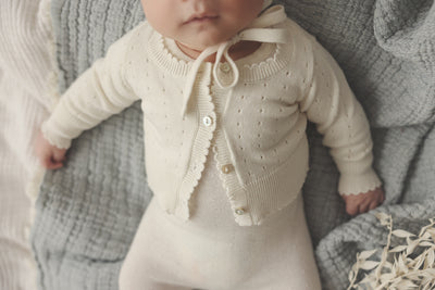 Dotted cream open knit cardigan by Lilette