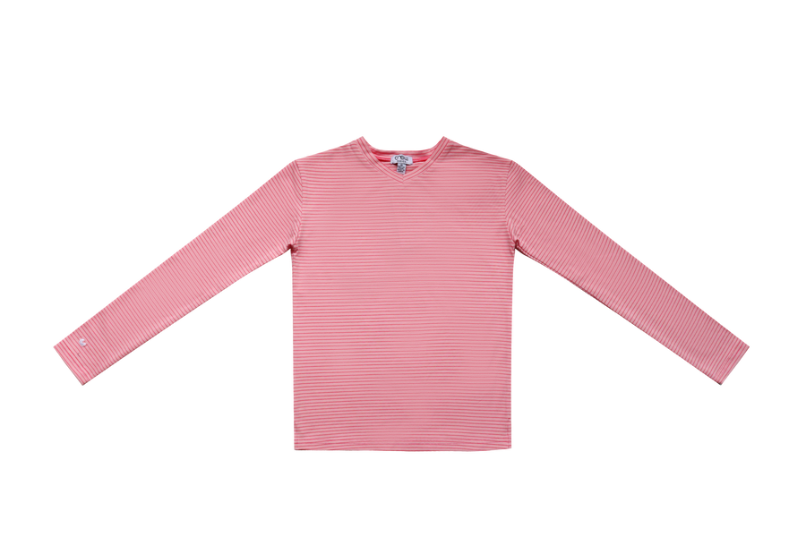 Pink stripe v-neck tee by Crew Basics