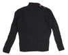 Shoulder button navy chunky knit sweater by Belati