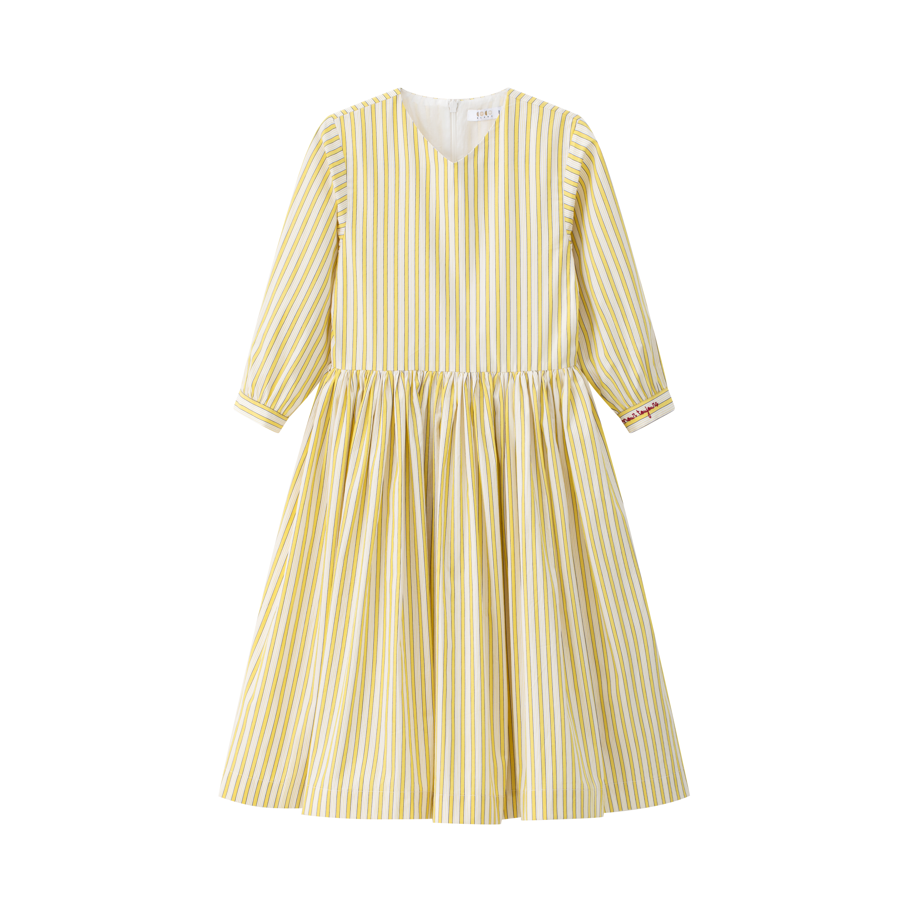 Coco Blanc Yellow striped 3/4 sleeve dress - 14 Coco Blanc Yellow striped 3/4 sleeve dress - 14