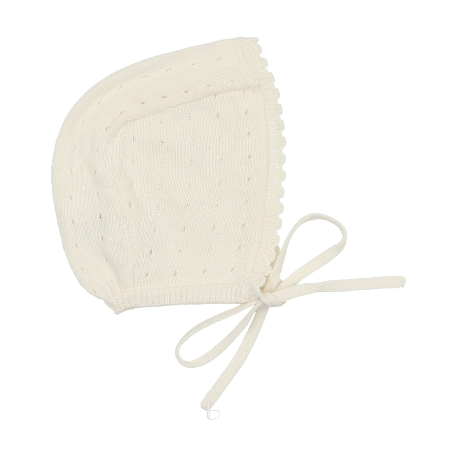 Dotted knit cream footie + bonnet by Lilette