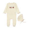 Strawberry embroidered ivory footie + bonnet by Lilette