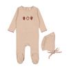 Strawberry embroidered peach footie by Lilette