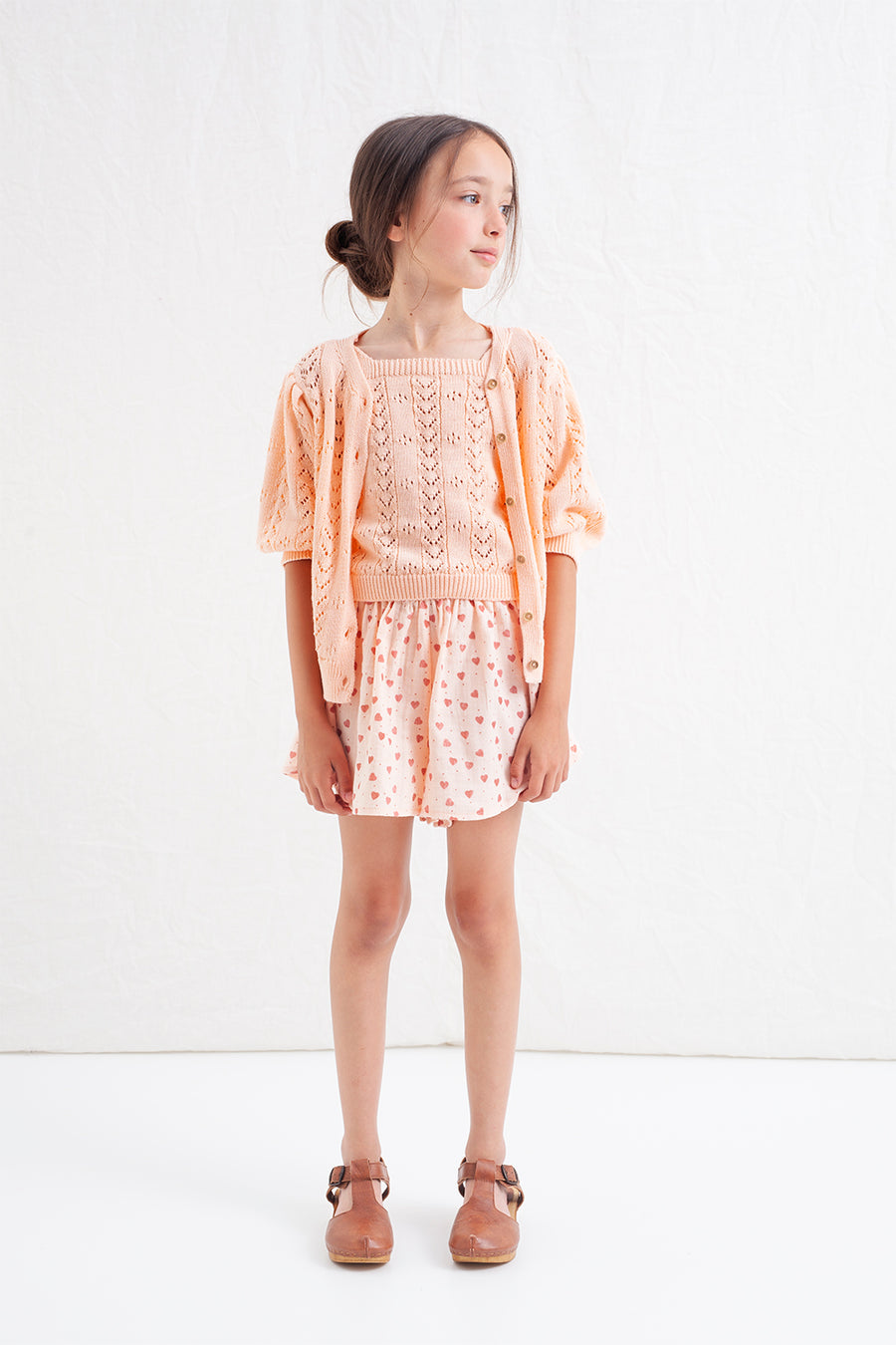 Coral pointelle openwork cardigan By Tocoto Vinatge