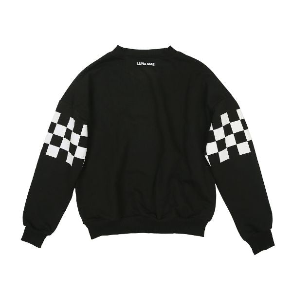 Checkered sleeve black sweatshirt by Luna Mae
