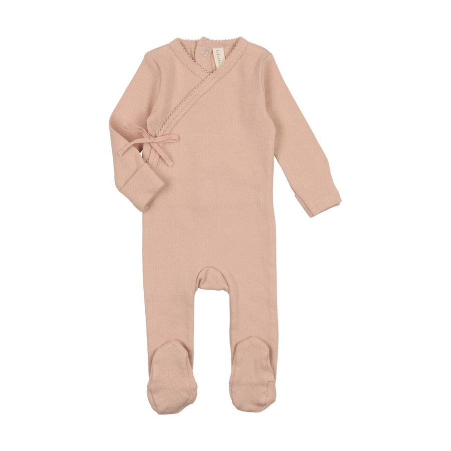 Shell pink pinpoint wrapover footie by Lilette