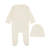 Winter white brushed cotton footie + beanie by Lilette