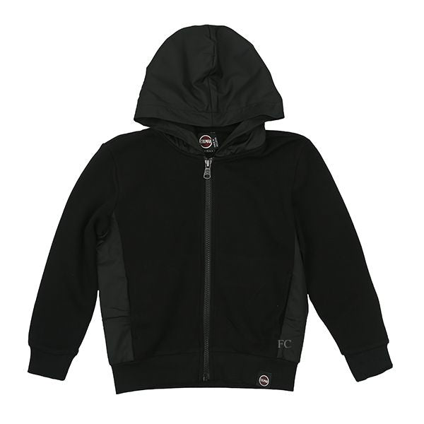 Black textured zip up hoodie by Colmar