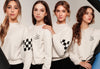 Checkered sleeve ivory sweatshirt by Luna Mae