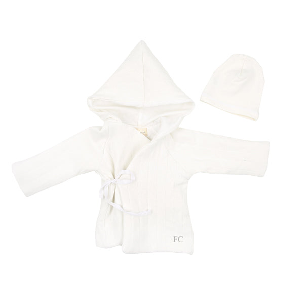 Quilted White baby jacket + Beanie by Mema Knits