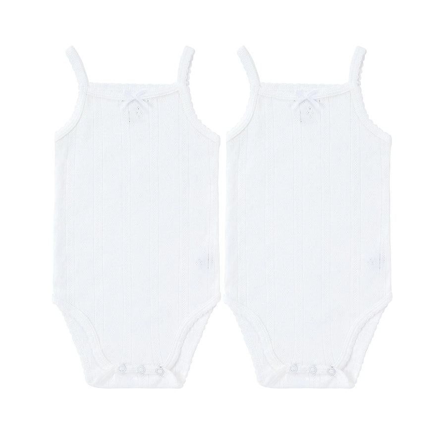Baby Pointelle Ivory 2pk Bodysuits with Bow by Petit Clair