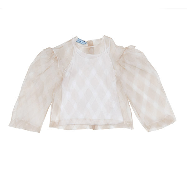Geometric print beige organza top by Mimisol