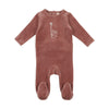 Rosewood with flower velour bunny footie by Lilette