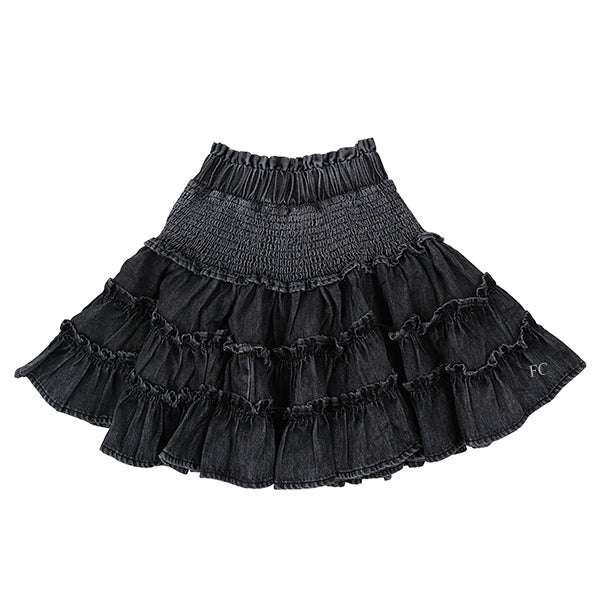 Steph Shirred black chambray waist skirt