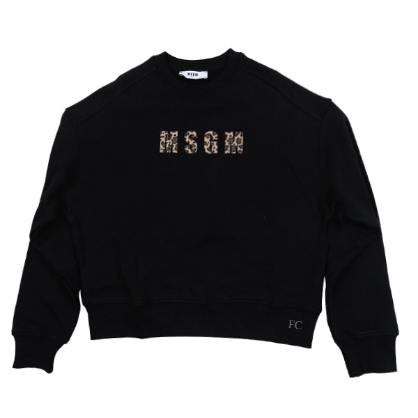 MSGM Leopard logo black sweatshirt