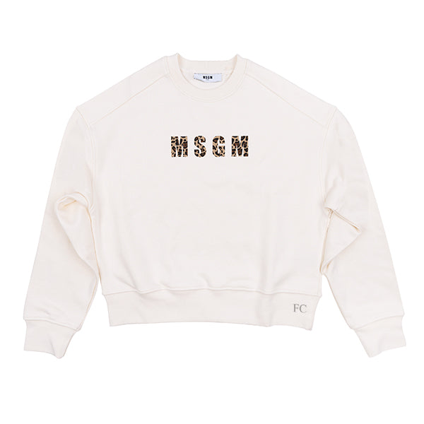 MSGM Leopard logo cream sweatshirt
