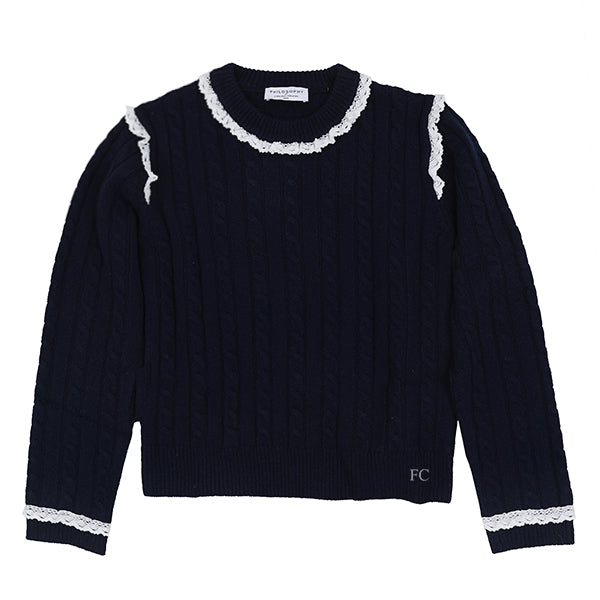 Philosophy Cable knit navy lace trim sweater - Flying Colors