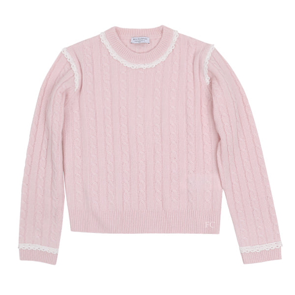 Philosophy Cable knit pink lace trim sweater - Flying Colors