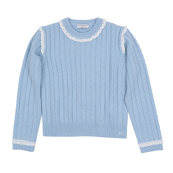 Philosophy Cable knit light blue lace trim sweater