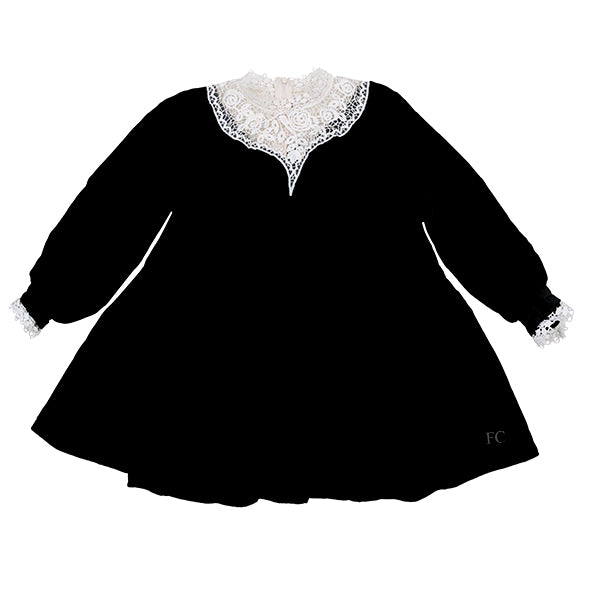 Petite Amalie Lace Yoke Velvet Dress
