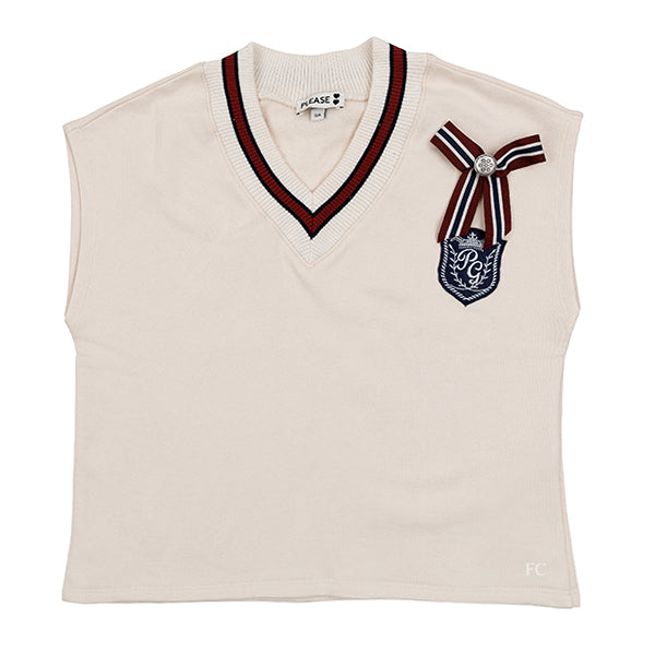 Please Emblem bow cream vest