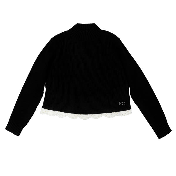 Twinset Crochet scalloped black sweater