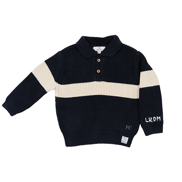 LRDM Leo knit navy stripe polo sweater