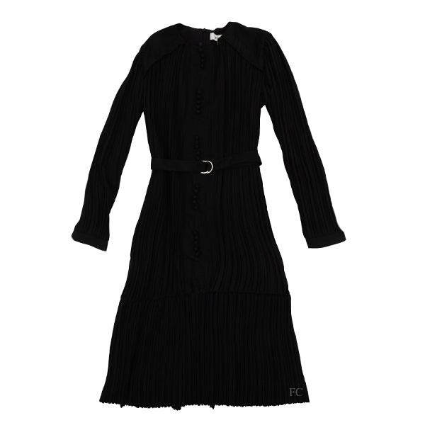 Porter Belted pleated black dress