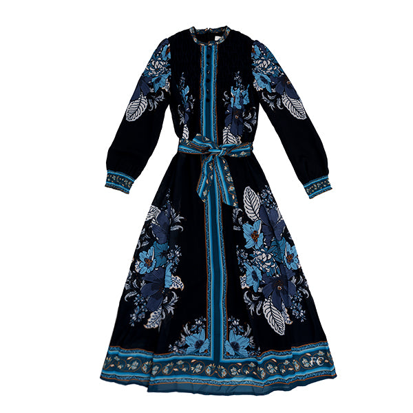 Laurent Navy chiffon floral print dress