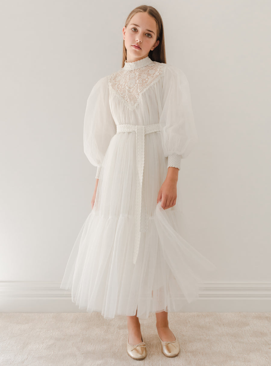 Lace applique midi tulle baydoll dress by Petite Amalie