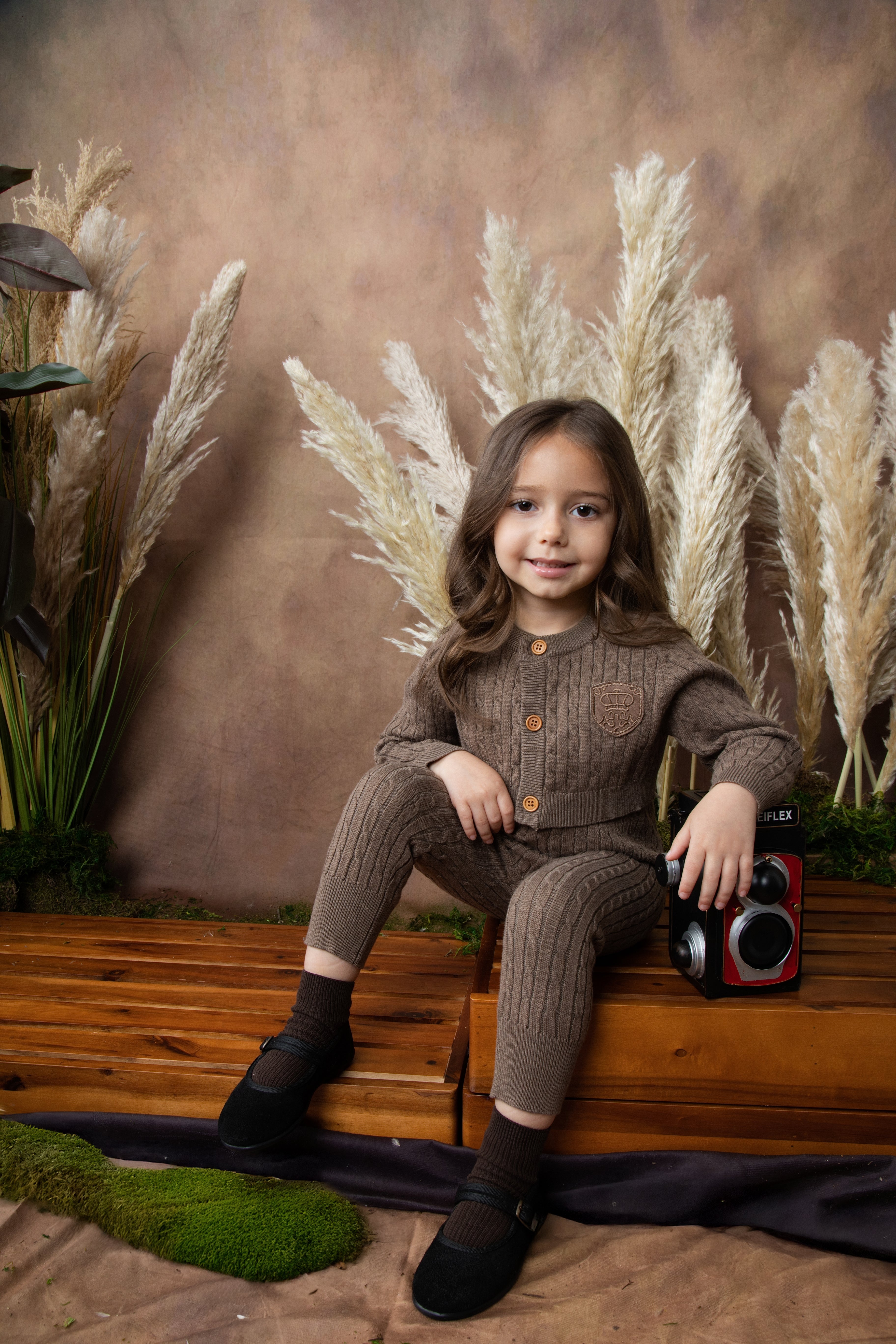 Belati Cable mocha cardigan & overall