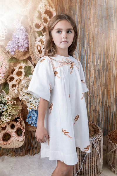 Bib embroidered bubble sleeve dress by Noma