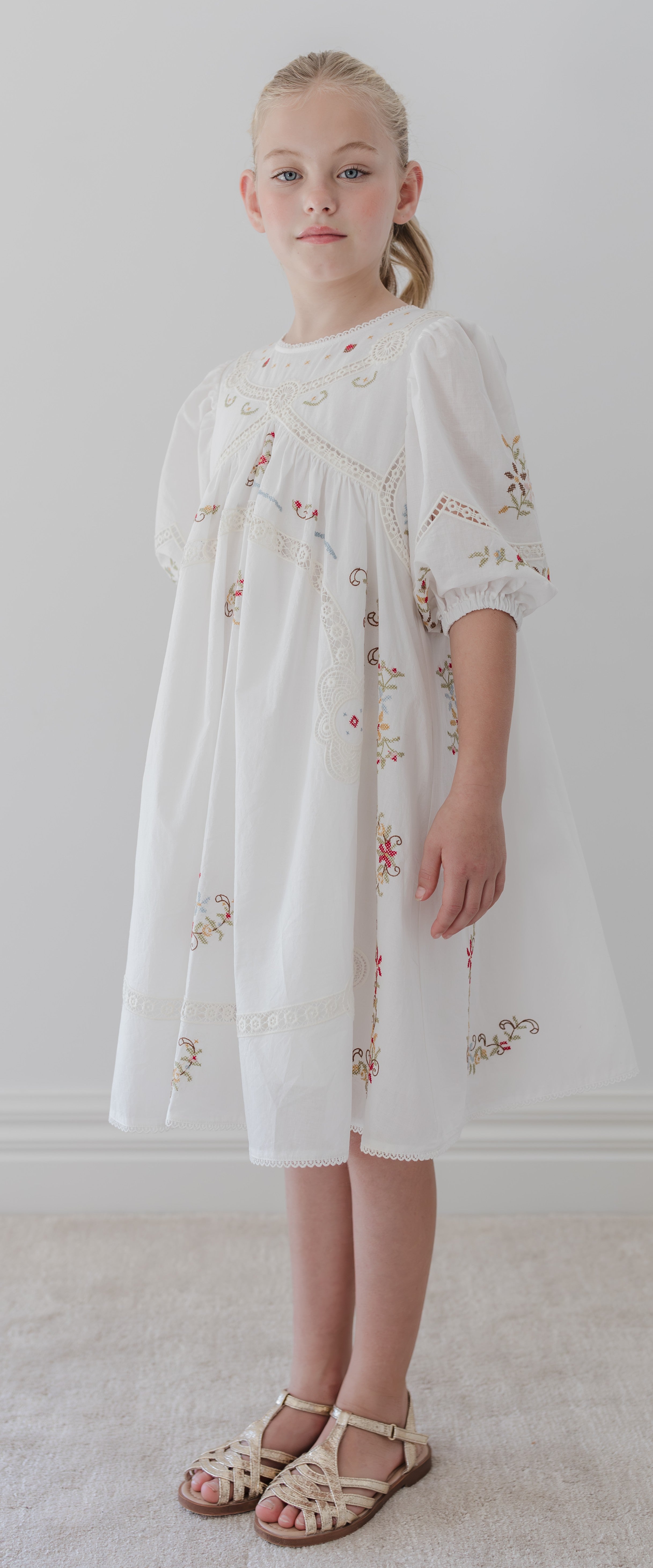 Petite Amalie Cross stitch elbow sleeve dress