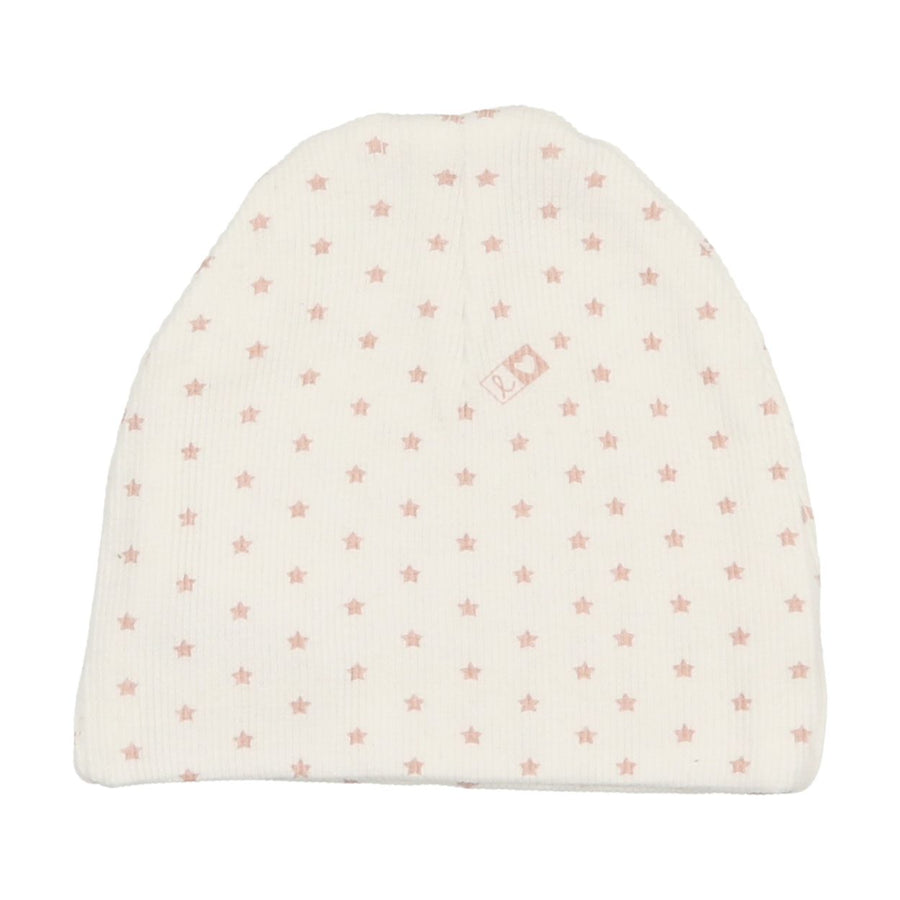 White/pink ribbed star footie + beanie by Lilette