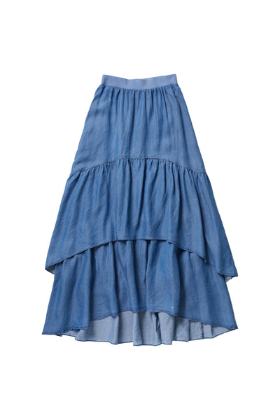 Blue denim layered skirt by Zaikamoya