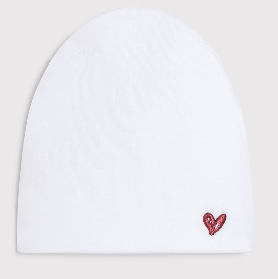 Happy embroidered footie + beanie by Oubon