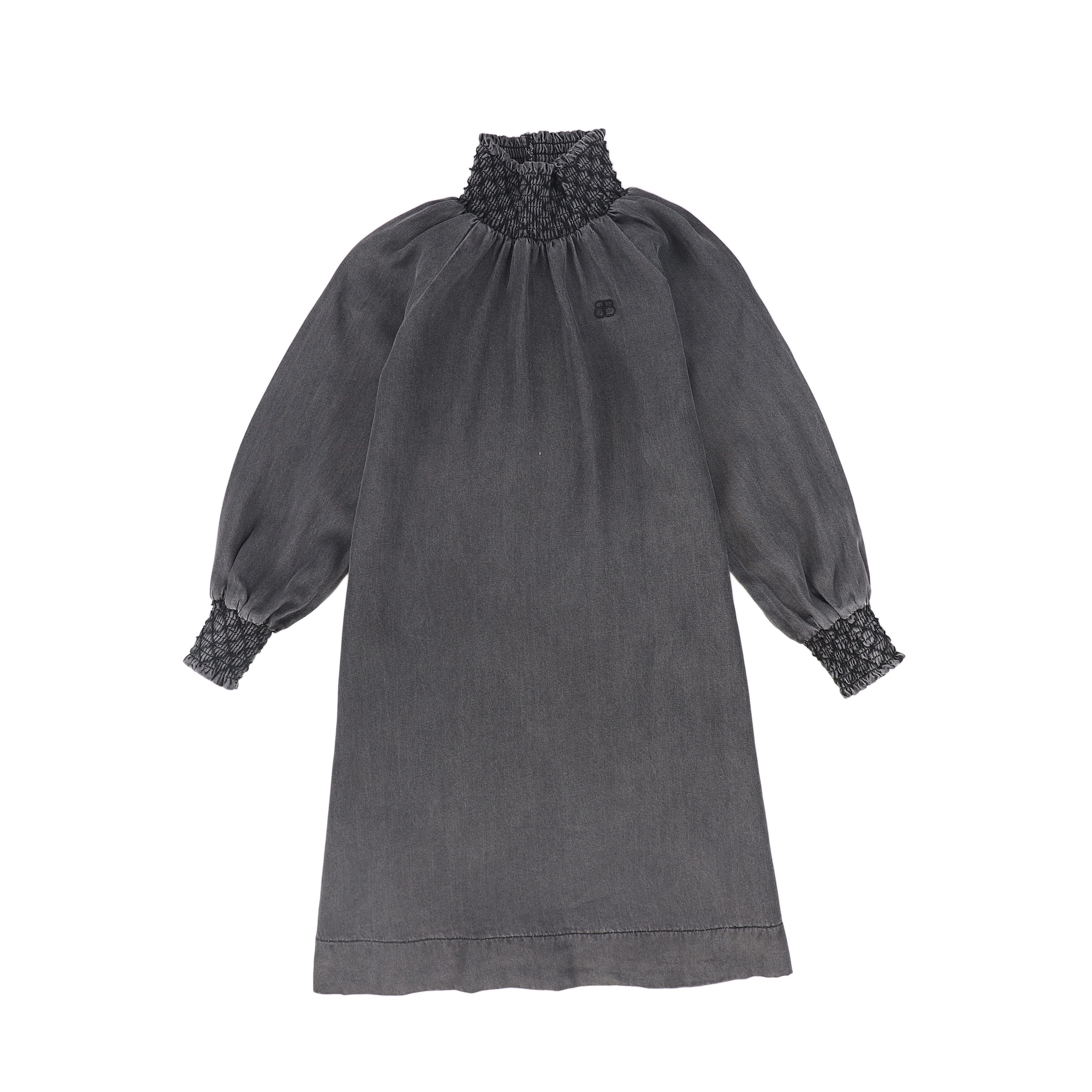 Bamboo Smocked neck black denim dress