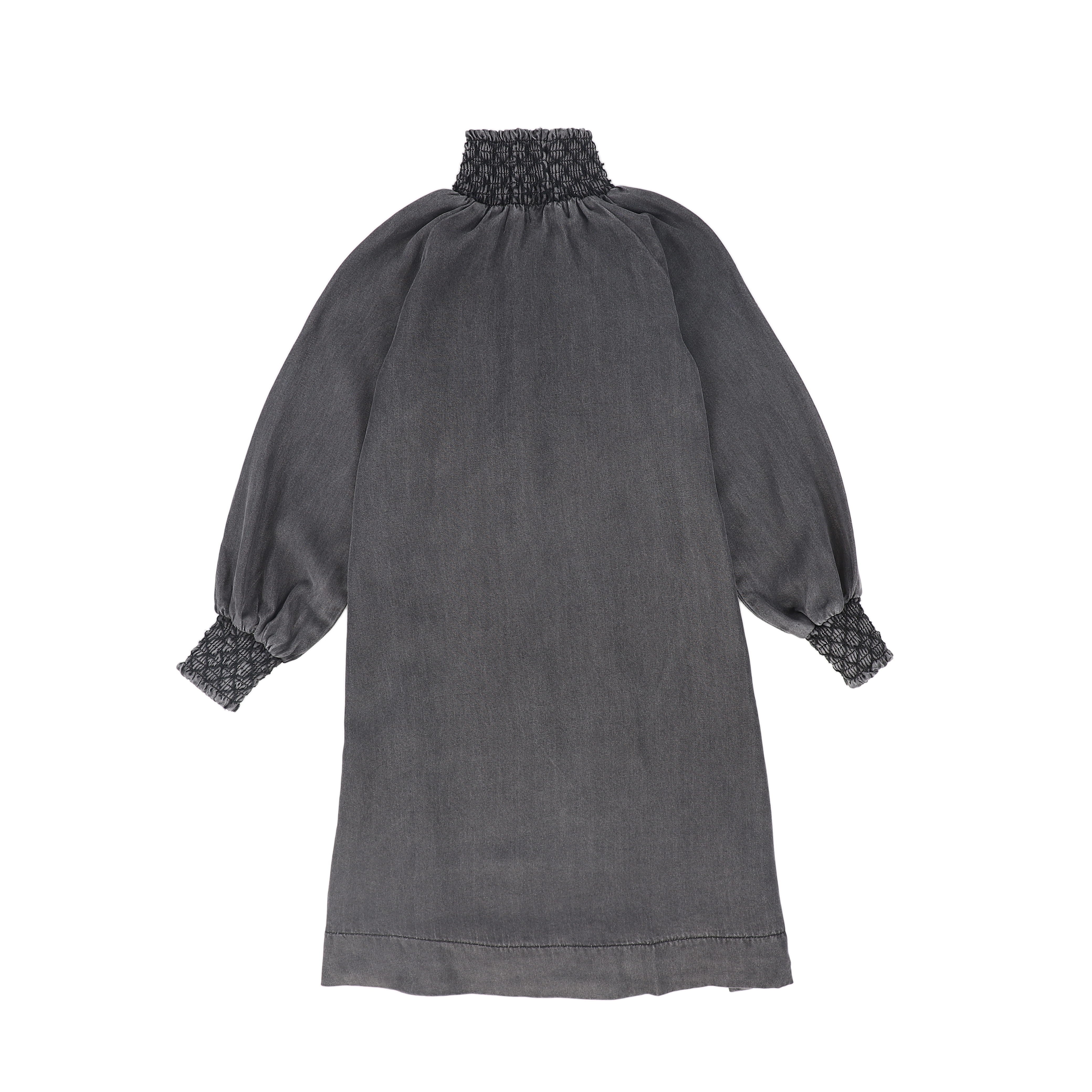 Bamboo Smocked neck black denim dress