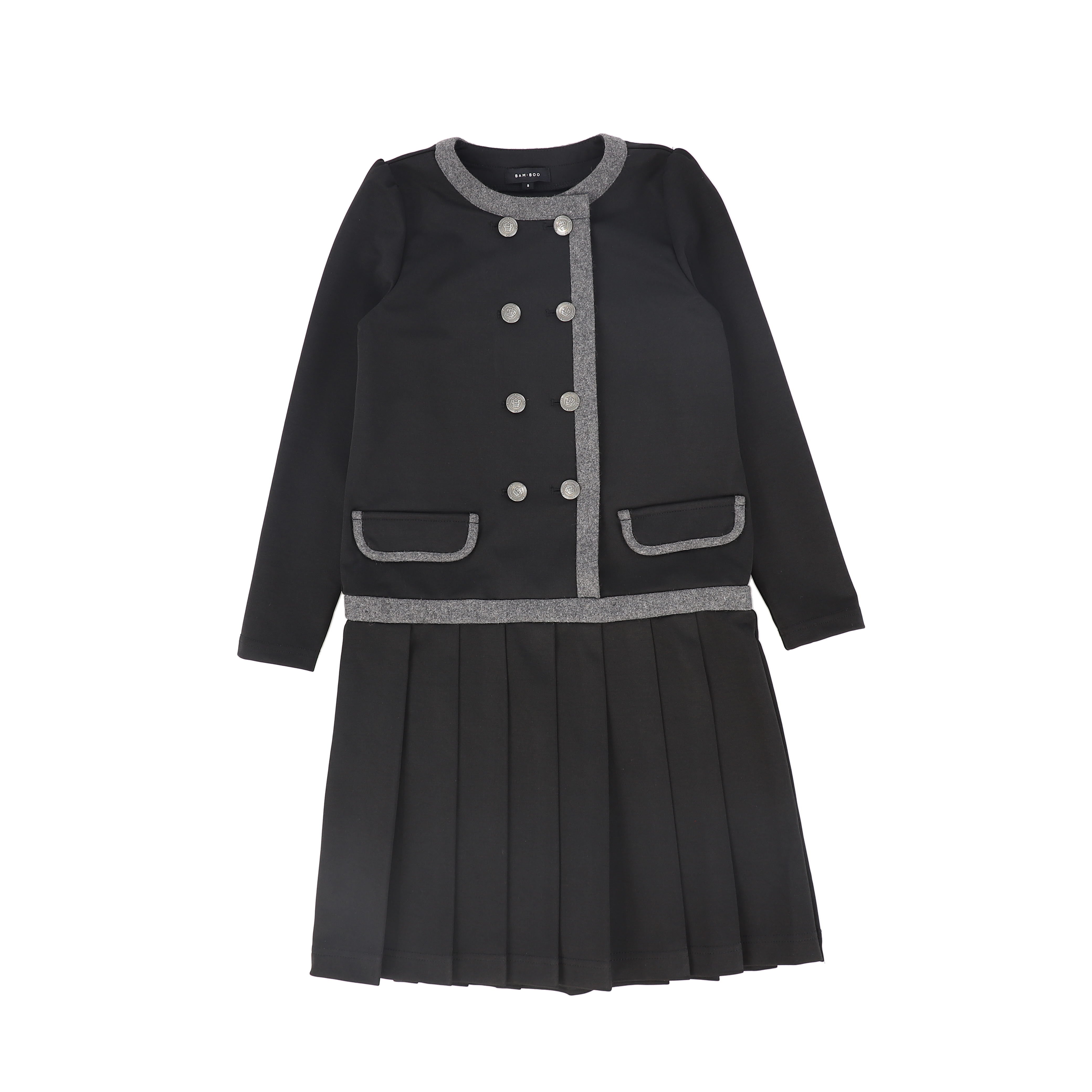 Bamboo Double breasted pleated black dress