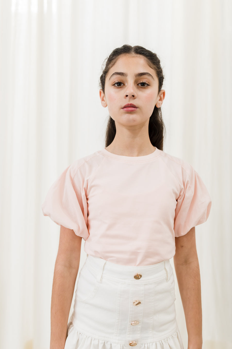 Puff sleeve peach t-shirt by Petite Pink
