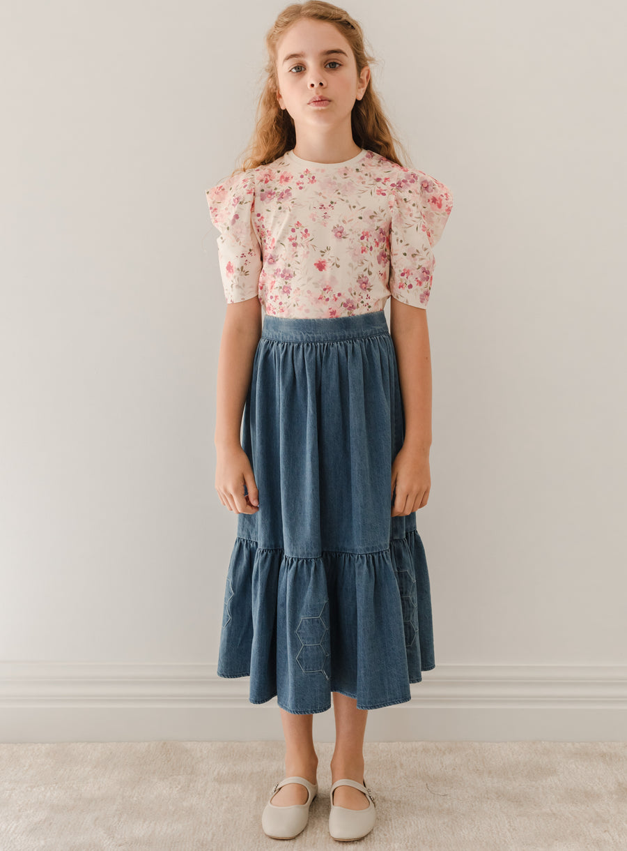 Chambray patchwork skirt by Petite Pink