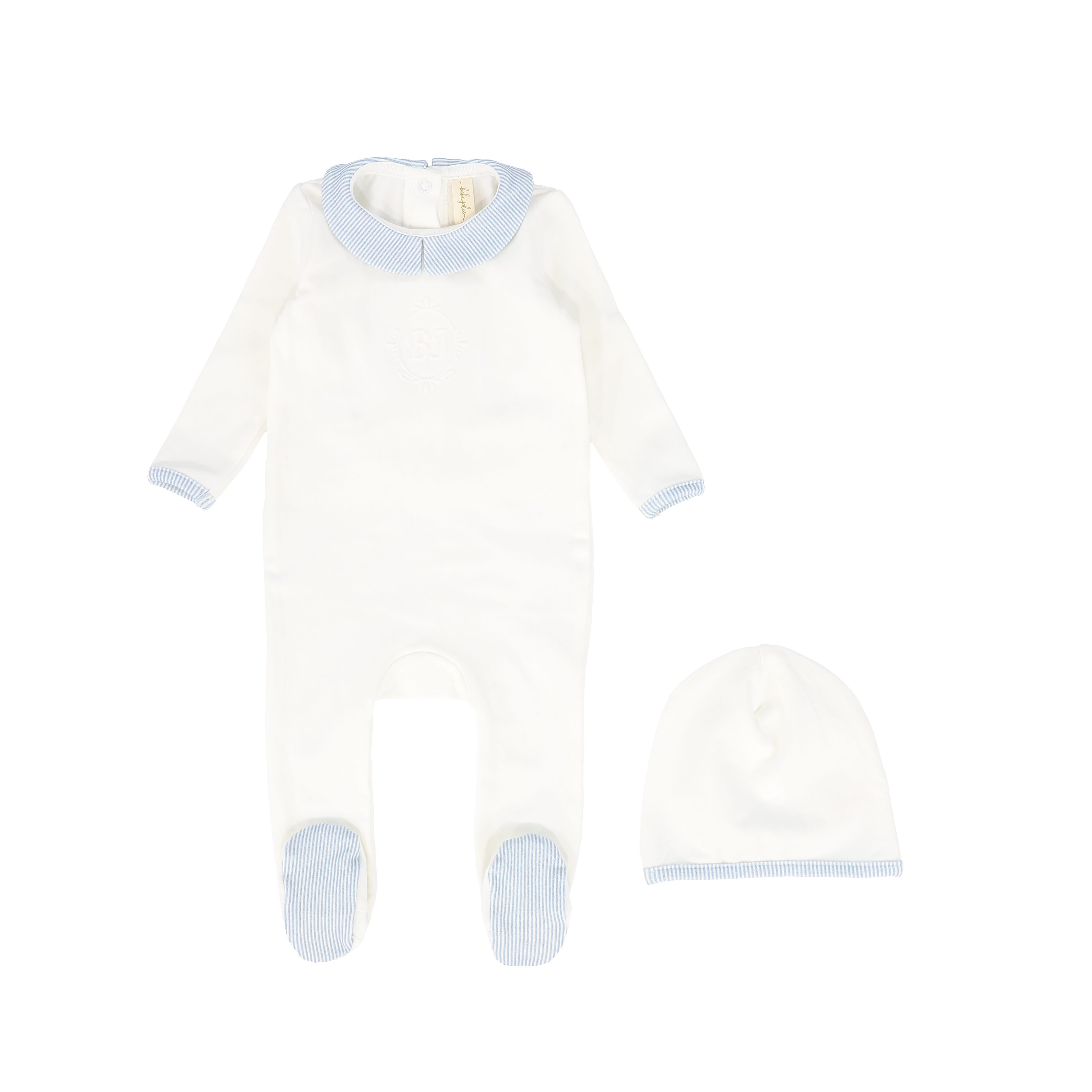 Bebe Jolee Monogram blue stripe footie set - Flying Colors
