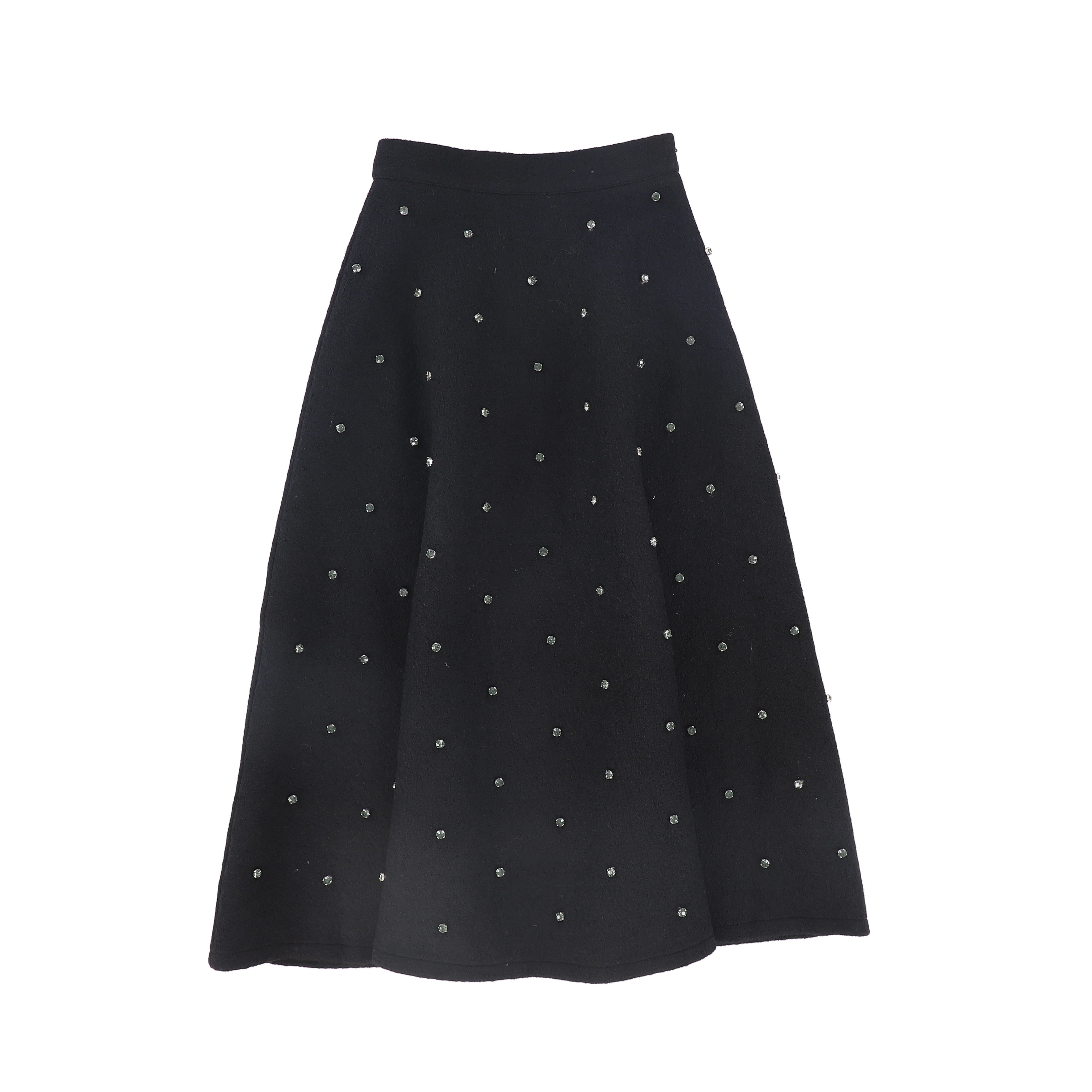 Valentina Jewel wool black midi skirt