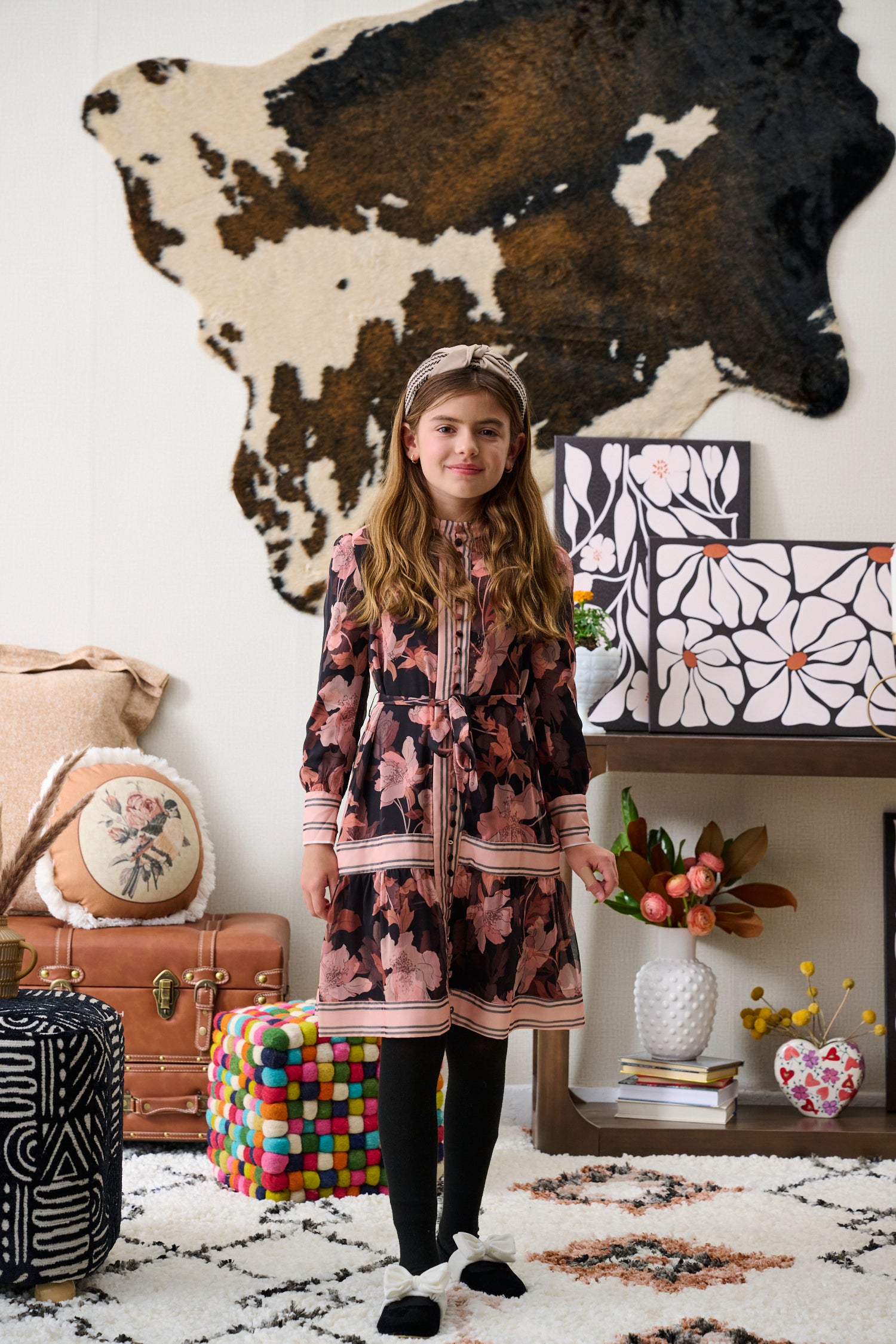 Porter Peach chiffon floral printed dress