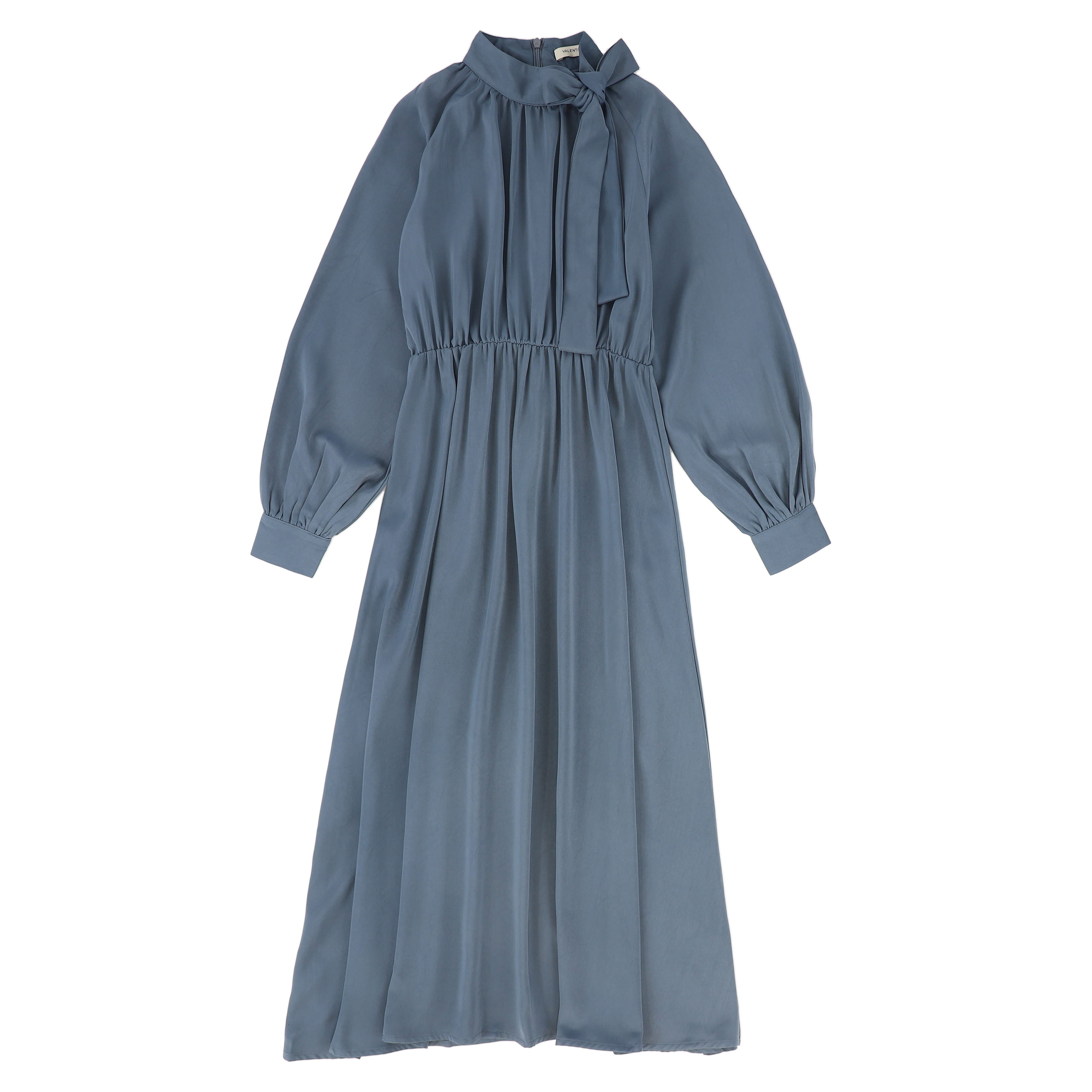 Valentina Neck tie waisted blue dress