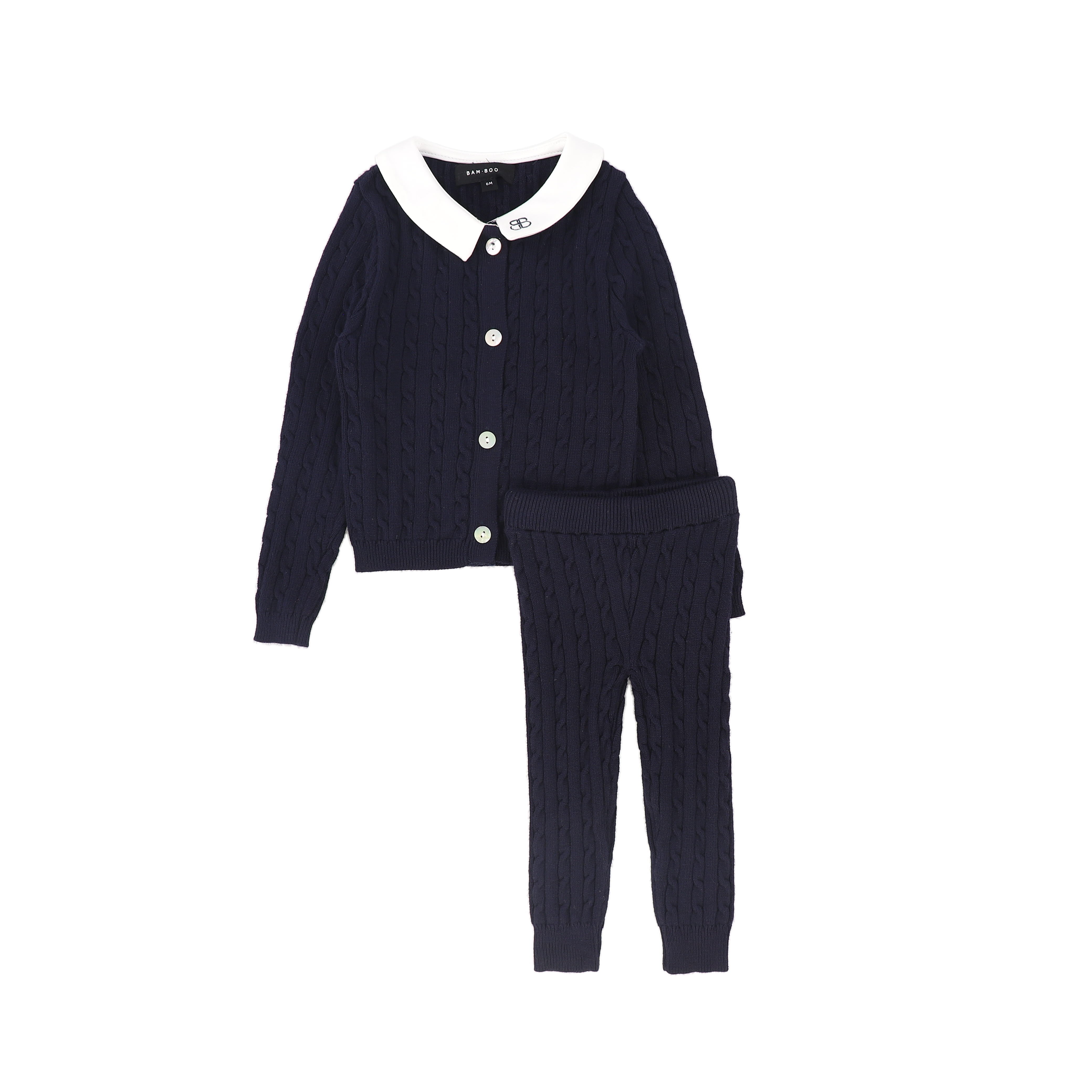 Bamboo Cable knit navy collar set